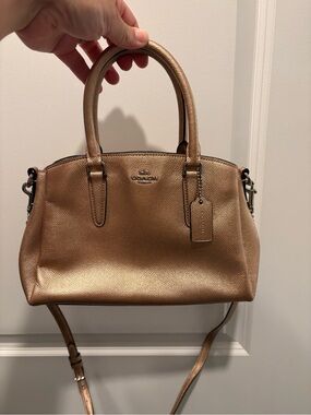 Coach Metallic Bronze Leather Satchel with Crossbody Strap